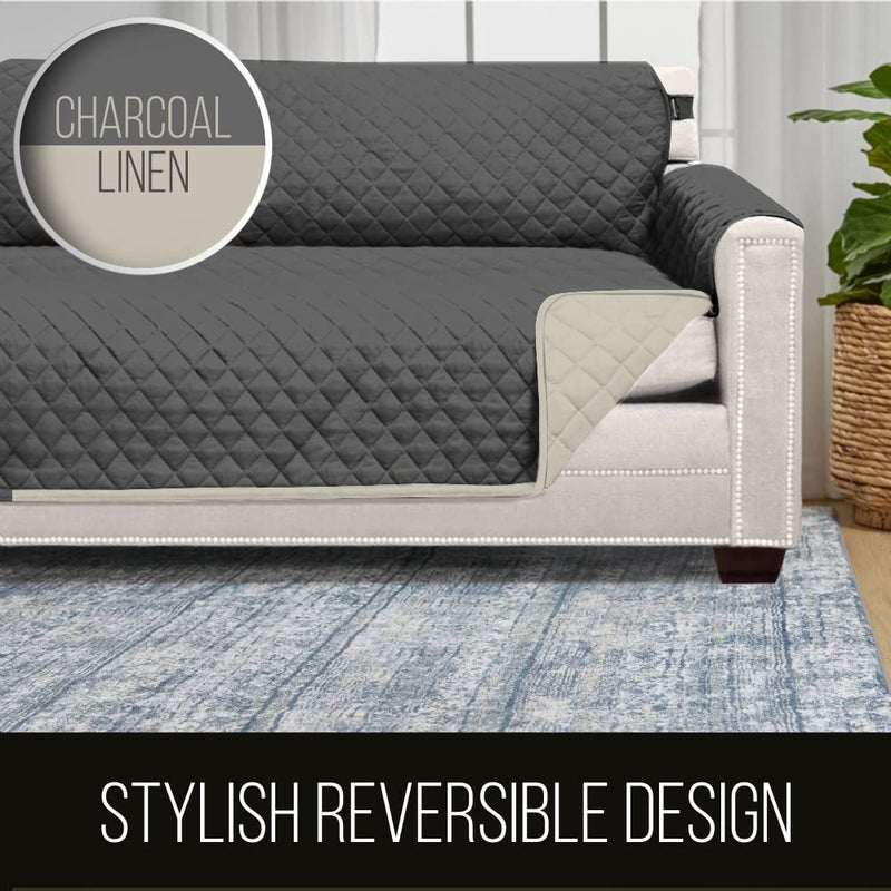 Sofa Shield Couch Slip Cover with Patented Strap, Cushion Protector, US Designed Reversible Stain and Dog Tear Resistant Slipcover, 78 inch Seat, Washable Covers for Dogs Pets, Charcoal Linen - Image 5